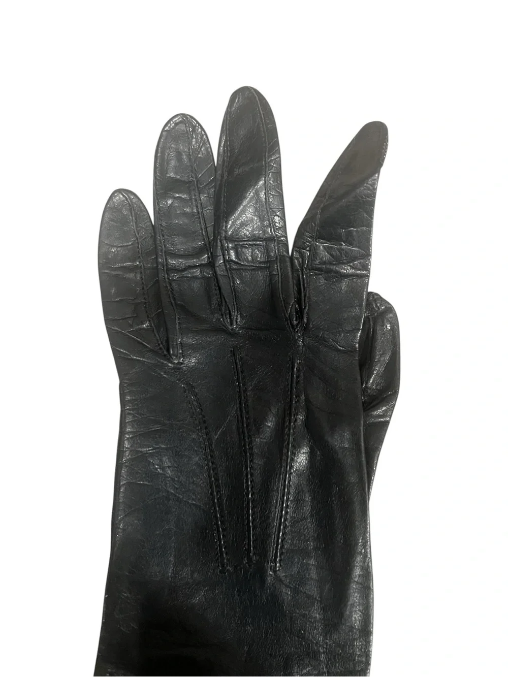 Aris Kasanova Vintage Black Leather Opera Gloves Formal Costume USA 6 1/4
